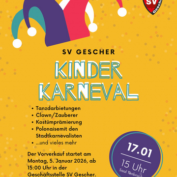 🎉🤡 Kinderkarneval beim SV Gescher 🤡🎉
Helau ihr kleinen Jecken! 🥳
Am 17.01.2026 verwandelt sich der Saal Tenbrock ab... 🎉🤡 Kinderkarneval beim SV Gescher 🤡🎉
Helau ihr kleinen Jecken! 🥳
Am 17.01.2026 verwandelt sich der Saal Tenbrock ab...