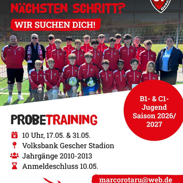 Bereit für den nächsten Schritt? Wir suchen dich! 🔴⚽
Der SV Gescher lädt zum Probetraining für die B1- & C1-Jugend der... Bereit für den nächsten Schritt? Wir suchen dich! 🔴⚽
Der SV Gescher lädt zum Probetraining für die B1- & C1-Jugend der...
