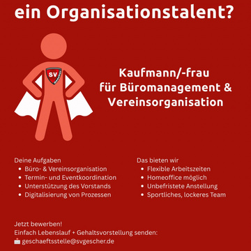 🫵 DU LIEBST SPORT UND BIST EIN ORGANISATIONSTALENT?
Dann werde das organisatorische Herzstück unseres Vereins! Wir... 🫵 DU LIEBST SPORT UND BIST EIN ORGANISATIONSTALENT?
Dann werde das organisatorische Herzstück unseres Vereins! Wir...